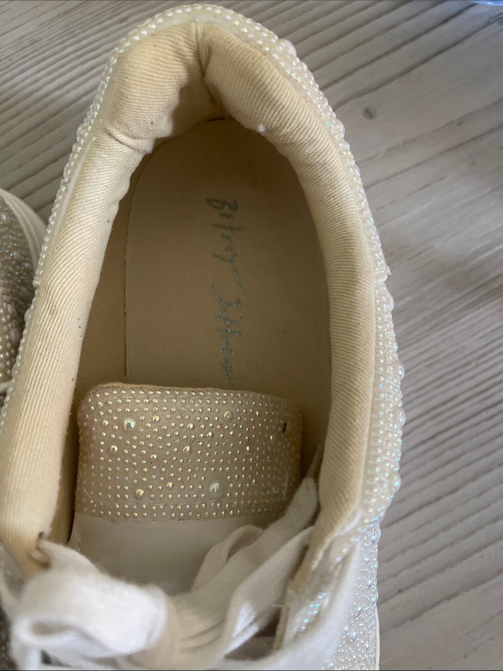 Betsey Johnson Ivory Pearl & Crystal Lace-Up Sneakers - Picture 2 of 5